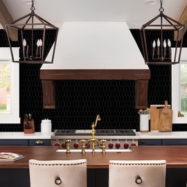 MOONFUN Long Hexagon Peel and Stick Tiles Backsplash,10 Sheets 3D Self Adhesive Wall Tile Back Splash 12 x 12 Inch for Kitchen,Bathroom(Pure Black)