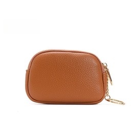Mini Wallet, Pouch, Coin Bag, Coin Purse with Key Ring, Compact, Mini Wallet, Card Case, Simple, Soft Leather, Braun