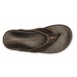 OLUKAI Hokule'a Kia Men's Leather Sandal, Full-Grain Leather, Non-Marking Rubber Traction Pads & Compression Molded Footbed, Dk Wood/Dk Wood, 11