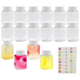16 Transparent Drinks Plastic Bottles, 100 ml Empty Square Plastic Bottle, Mini Smoothie Bottle, Juice Bottles, Smoothie Bottles, Reusable Juice Bottle for Milk Coffee