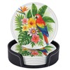 Famame 6 Pcs Tropical Leaves Parrot Toucan Leather Coasters for