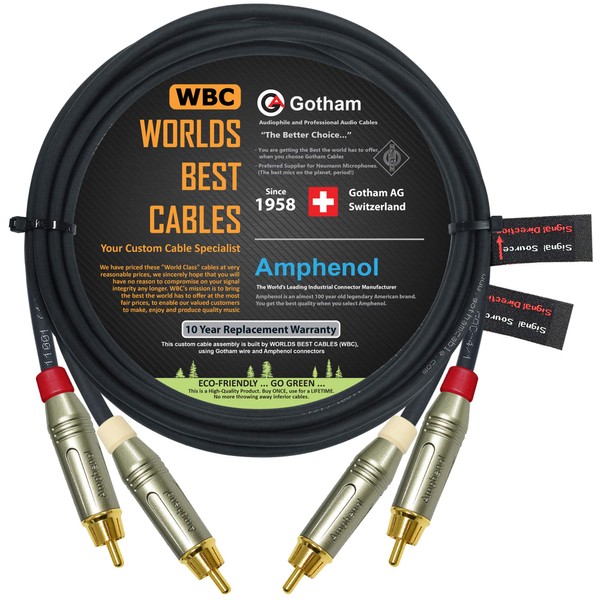WORLDS BEST CABLES 3 Meter RCA Cable Pair - Gotham