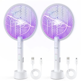 PALONE Electric Fly Swatter Racket 2 Pack, USB Rechargeable Mosiller 2 in 1 Bug Zapper