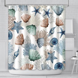 AIBIIN 180x180cm Under The Sea Theme Shower Curtain Set Marine Starfish Seashell coral Sea Waterproof Bath Curtain With 12 Hooks Modern Home Bathtub Fabric Decoration