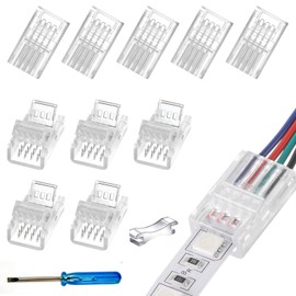 YUTOKEER 4 Pin 8mm SMD LED Connector Kit - 10 Pieces Solderless Connector for 8mm RGB LED Strip, Compatible with IP20/IP65, Includes Screwdriver and Opening Tool
