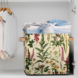 Tablerazzi Wildflower Botanical Storage Bin, 13 Inch Collapsible Fabric Storage Bin, Floral Vintage Foldable Cube Basket for Shelf, Closet, Organizer