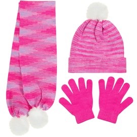 PEAK 2 PEAK Girls 3 Piece Beanie Hat Scarf and Glove Matching Set [4015] (Pink Glittered)