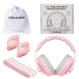 Lilian&Gema Baby Hearing Protection - 2-in-1 Baby Headphones Noise Protection 25 dB - Baby Earmuffs Noise Adjustable Headband - Headphones Baby Noise Protection for Babies up to 48 Months - Hearing