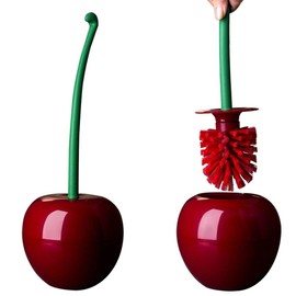 Dora Bridal Toilet Brush and Holder Set, Cherry Toilet Brush Set, Cute Toilet Bow Brush with Long Handle, Bathroom Tool Cleaner Accessories for Cherry Bathroom Decor(1 Brush, 1 Holder)