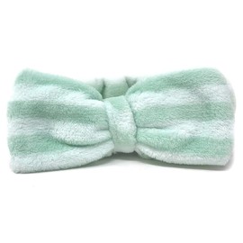 The Crème Shop Teddy Headband | Spa Headband | Headband for Washing Face | Skincare Headbands | Soft & Fluffy Headbands for Women (Mint Green Striped)