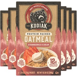 Kodiak Instant Oatmeal Packets, Strawberries & Cream, High Protein, 100% Whole Grains, 6 boxes with 6 packets each (36 packets total)