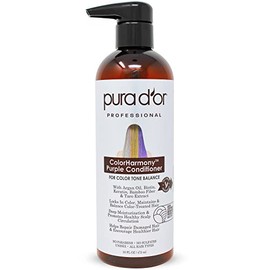 PURA D'OR ColorHarmony Purple Conditioner (16oz) For Bleached, Blonde, Silver & Color Treated Hair - Keratin, Bamboo Fiber, No Sulfates, Natural Ingredients - Men & Women, (84056)