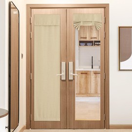 NICETOWN Oatmeal Faux Linen Door Curtains for Sliding Glass Door, Farmhouse French Door Curtains for Front Back Door Thermal Insulated Tie Up Shade for Doorway, 1 Panel, 26" Width x 80" Length