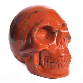 Anlingem 2" Crystal Skull Natural Quartz Gemstone Carved Stone Pocket Statue - Healing Energy Reiki Collectible Figurine (Red Jasper) AL-RJS