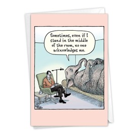 NobleWorks - 1 Birthday Card with Envelope - Funny Wildlife Animal Therapist Couch, Mental Health Greetings - Elephant In Room C9289BDG
