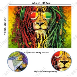 Simsant Rasta Rastafarian Tapestry Lion Head Bob Tapestry Wall Hanging Backdrop for Living Room Bedroom Dorm Psychedelic Decor Tapestry (60"x40")
