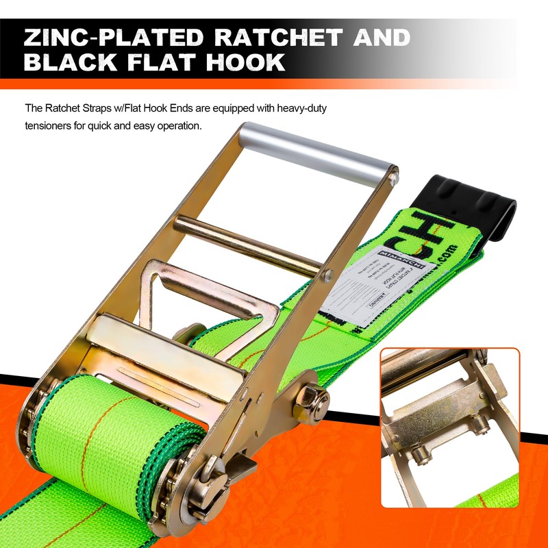 Mimanchi 4 inch Ratchet w/Flat Hook,2Pack,Ratchet Tie Down Strap Fixed