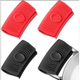 2 Pairs Silicone Assist Hot Handle Holder Nonslip Heat Resistant Handle Sleeve - Black & Red Pot Holder for Cookware Handles, Ideal for Cast Iron Skillets, Pots & Pans