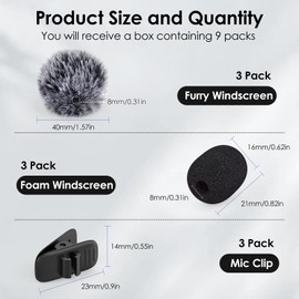 Mini Wireless Furry Windscreen & Foam Cover Set for Lavalier Microphone, Wind Muff Foam Mic Cover with Clip to Reduce Plosive and Better Highlight the Vocals, Washable and Windproof Wind Screen(9 Pcs)