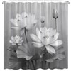 Lotus Shower Curtain Elegant Black White Grey Flowers Leaves Traditional