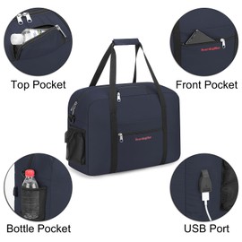 For Spirit, American Airline, Frontier 18X14X8 Inches Personal Item Under Seat Duffel Bag With Air Pillow And USB Port (Navy)