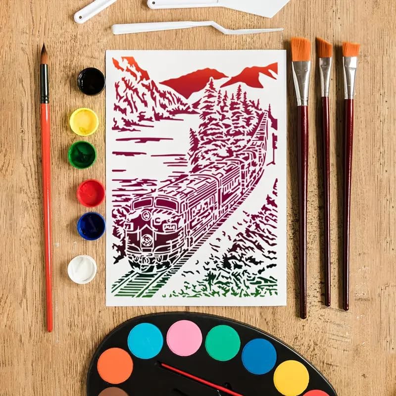 Travel Scenery Train Wall Stencils Template Reusable Spray PaintStencils for