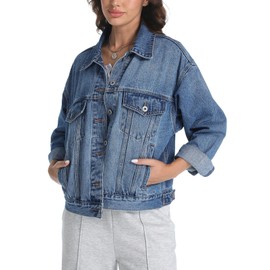 EG CHRIS G Women's Denim Jacket Loose Fit with Pocket Trucker Oversized Jean Jacket Trendy Coats (Blue denim jacket,XS)