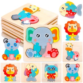 Purpledi Wooden Toy Puzzle Montessori Toy - 6 Pieces Children's Wooden Puzzle Montessori Animal Puzzle Gift, Educational Toy Gift for Children from 1 2 3 Years