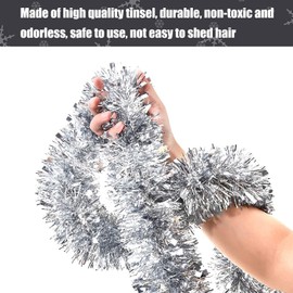 KAHEIGN 8M Christmas Tinsel Garland, Silver Color Metallic Tinsel Chunky Glittering Tinsel Thick Shiny Garland for Christmas Tree Decoration
