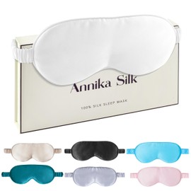 Silk Sleep Mask by ANNIKA SILK™ - 6A Grade 22 Momme 100% Mulberry Eye Mask for Sleeping with Adjustable Strap, Lightweight Silk Eye Mask for Shift Work, Travel and Night Sleep (White)
