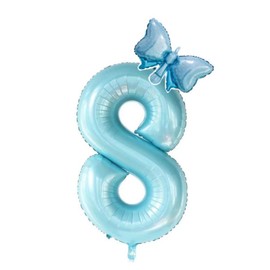 40inch Light Blue Butterfly Number 8 balloons, Giant Big Foil Mylar Helium Numbers Balloons 8, Butterfly Themed Birthday Party Supplies, 8th Birthday Balloons Decorations (8)