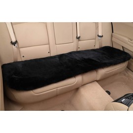 OGLAND Fluffy Genuine Australia Sheepskin Car Seat Cover for Auto Interior Accessories with Soft Fuzzy Wool Eco-Friendly Natural Fur Non-Slip (Black, Back)