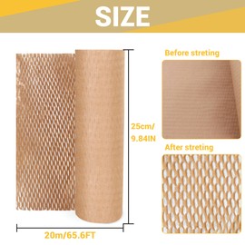 Honeycomb Paper Roll 25 cm x 20 m Packaging Material, 80 g/m² Tissue Paper Roll, Packaging Roll for Shipping and Moving Fragile, Items, Bubble Wrap Alternative