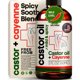Organic Castor Cayenne Muscle & Body Oil - Mild & Spicy - Lightweight Fast Absorbing Oil for Skin, Body, Belly, Muscles, Large Areas for Everyday Relaxation 2oz