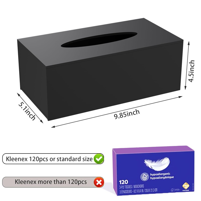 Acrylic Tissue Box Holder, PITBVO Rectangular Shiny Black Tissue Box