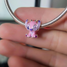 MSPOVOF Pink Alien Dog Charms,S925 Sterling Silver Charms,Bead for Bracelets and Necklaces,For Family Birthday Women Jewelry Present