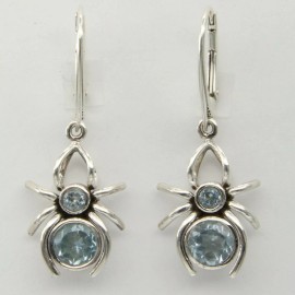 Amber America Genuine Natural BLUE TOPAZ Spider Earrings 925 STERLING SILVER - Leverback #8e