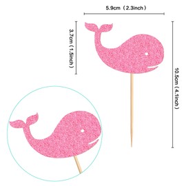 Blumomon Pack of 24 Ocean Glitter Whale Cupcake Toppers Female Baby Shower Decorations Boy Birthday Supplies