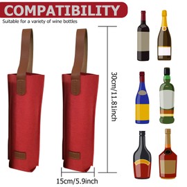 ZWWOGE 2 Stück weintasche roter Filz-geschenktüten flaschen für Weinflaschen mit Griff, für Geschenk, Hochzeit, Taufe, Geburtstag