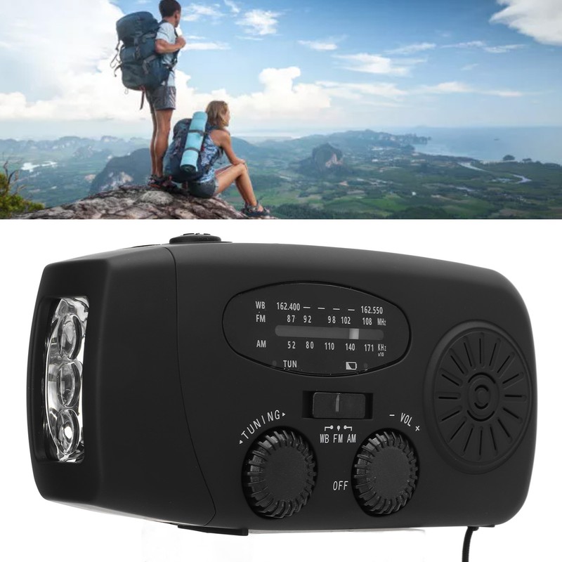 Solar Hand Crank Radio AM FM WB Weather Warning USB
