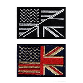 USA/UK Flag Distress- B.W British USA Flag Hook Patch Bundle by Miltacusa