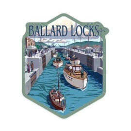Die Cut Sticker Seattle, Washington, Ballard Locks, Contour Vinyl Sticker 1 to 3 inches (Waterproof Decal for Cars, Water Bottles, Laptops, Coolers), Small