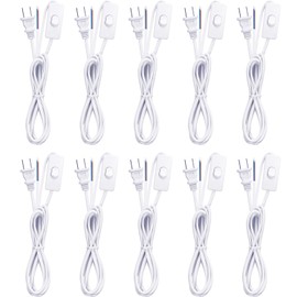 10 Packs Lamp Cord Set with Plug and Switch Pure Copper Extension Lamp Switch Cord Replacement Stripped Ends Ready for Wiring,110-220v, 50w, 6 Feet/1.8m, White