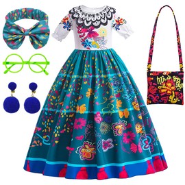 BIQIQI Mirabell Princess Dress, Children, Mirabell Dress, Shoulder Bag with Mirabel Dress, Glasses, Headband and Earrings, Mirabell Kids Costume, Mirabel Encanto Cosplay Costume, Suitable for