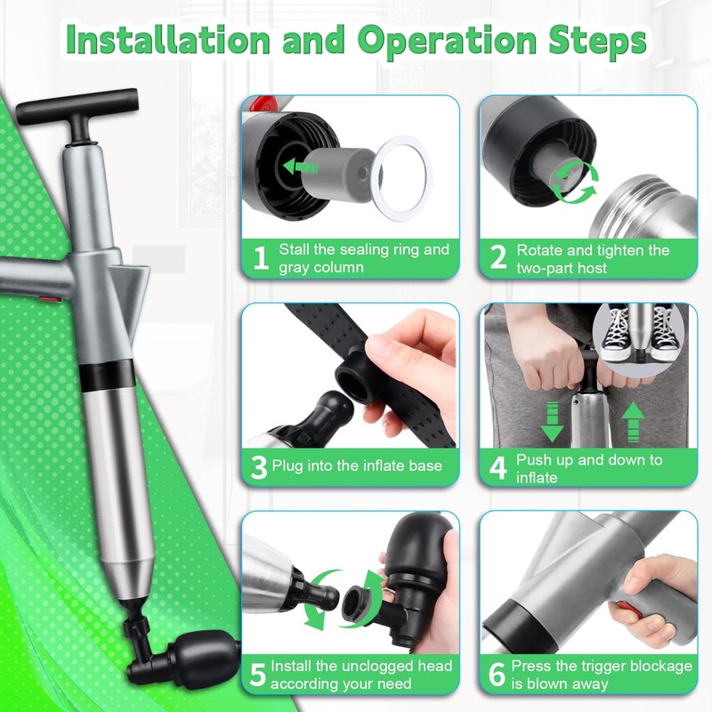 jojnawa High Pressure Toilet Plunger, Toilet Snake Air Drain Blaster