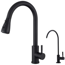 Grifo de cocina negro mate y grifo con filtro de agua combinados, grifo de acero inoxidable para fregadero con grifo de agua potable apto para ósmosis