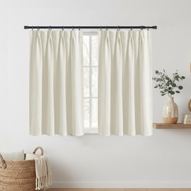 Lino Rosa Cafe Cortinas de 36 pulgadas de longitud para ventana de cocina sobre el fregadero, plisado, 80% opacas, color crema moderna, estilo bohemio de granja