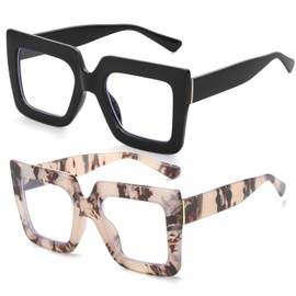 Kursan Oversized Square Black Glasses for Women Men Big Frame Blue Light Blocking Glasses Fashion Eyeglasses (Bright Black + Leopard)