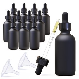 seafulee 60ml Black Coated Glass Bottle with Glass Eye Dropper, 2 oz Capacity,UV Safe Bottles for Essential Oils and Aromatherapy (Pack of 12)