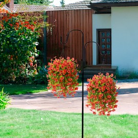 Artificial Fake Hanging Plants Flowers Baskets for Outdoor Outside Spring Decor,Faux Silk Daisy UV Resistant Look Real Summer Decorations for Home Porch Patio Yard Garden(Red